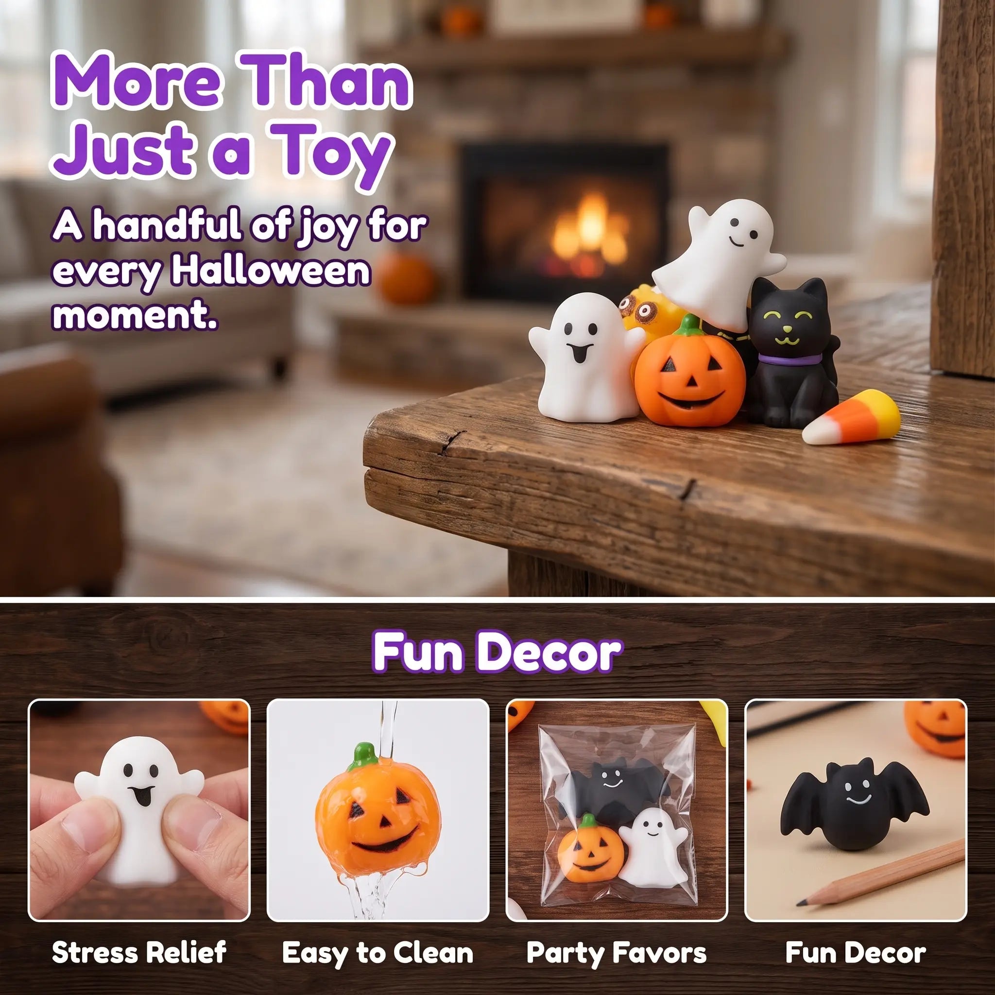 30/60/90-Pack Halloween Squishy Toys with Pumpkin, Ghost & Bat Shapes for Party Favors & Classroom Rewards