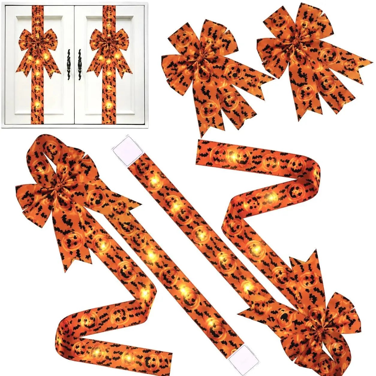 Holiday Halloween Cabinet Door Fringe Lime Red Large Bow Wreath 79 x 2.4 Inches Polyester Fiber AAA Batteries  Festive Home Decoration
