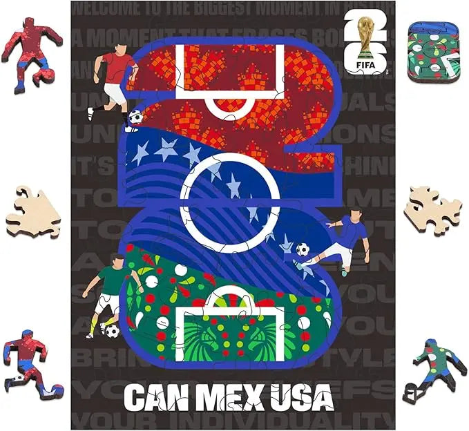 FIFA World Cup 2026 Mini Puzzles - Official Trophy Wooden Puzzles for Kids and Adults, 26 Piece Collectors Jigsaw Puzzles Unique Soccer Gifts for Fans,Sports Souvenirs 2.2 X 5.5 Inch