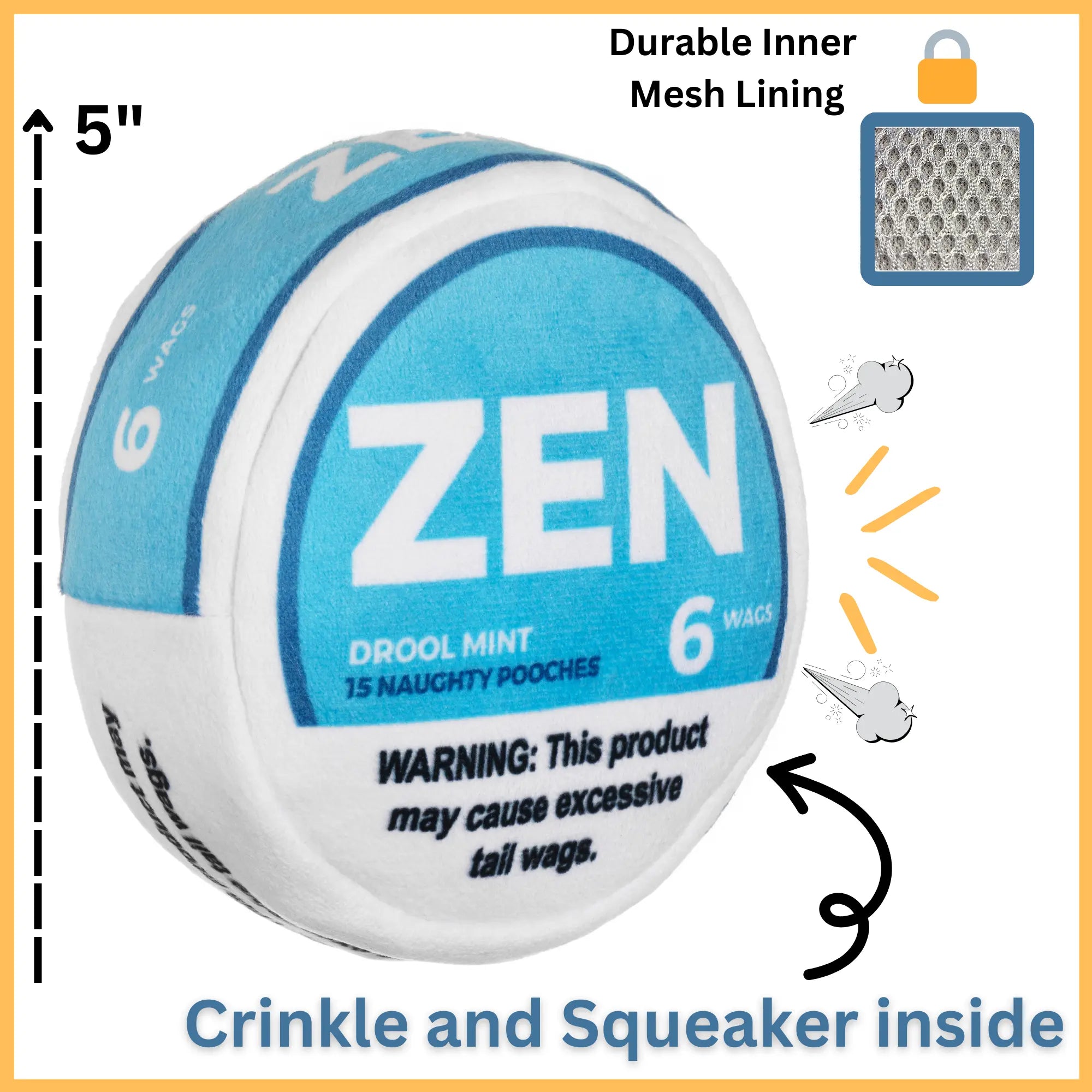 Zen Pupper Deckies Parody Dog Toy - Plush Squeaky and Crinkle Funny Dog Toy - Drool Mint