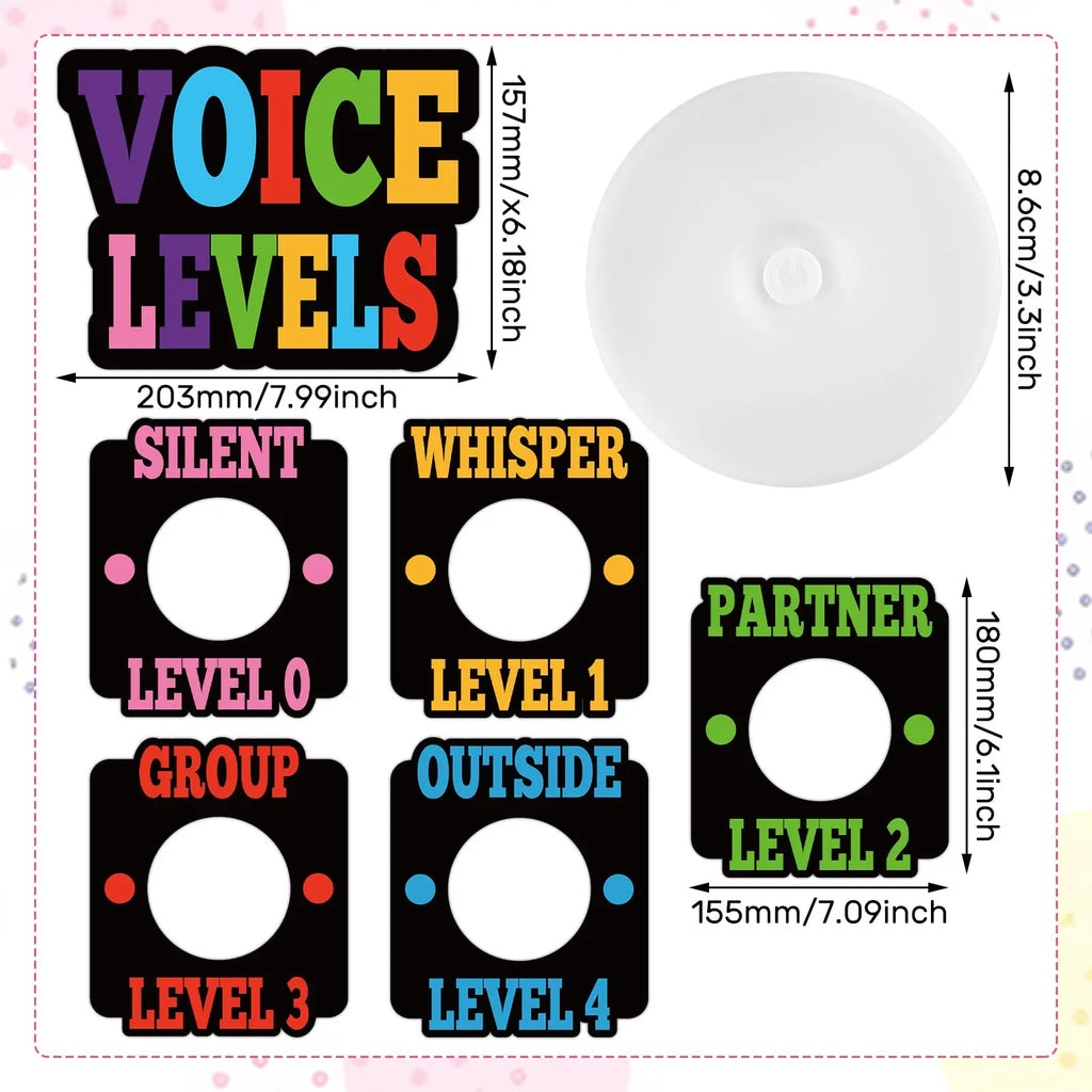 Voice Level Chart for Classroom with 5 Pack Magnetic Puck Lights Noise Level Chart Teacher Educational Management Supplies for Elementary School Preschool Music Class (Mordern,White)