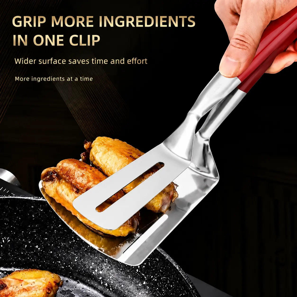 Multi-Functional Stainless Steel Steak Spatula Clamp, Kitchen Cooking Tongs for Fried Steak, Grill & Frying Pan Use