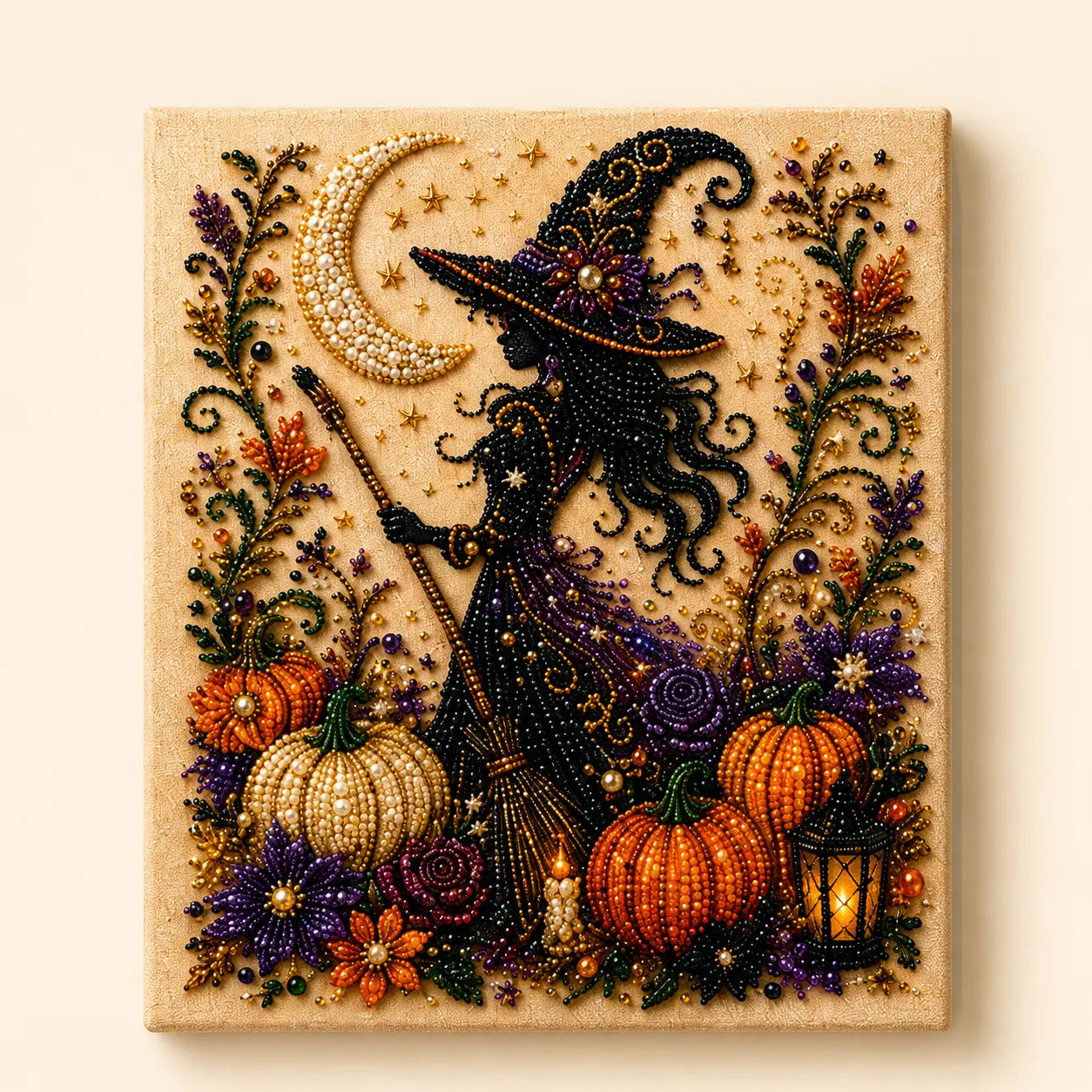 Halloween 5D Diamond Painting Kit with Tools, DIY Gem Art Canvas for Adults & Teens, Pumpkin Ghost Witch Cat Wall Decor Craft