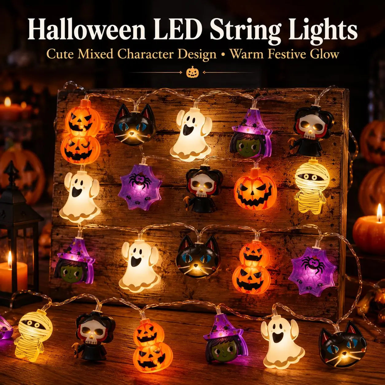 USB Pumpkin LED String Lights, 59–118in Warm Halloween Garland for Mantel, Window, Bedroom & Fall Decor