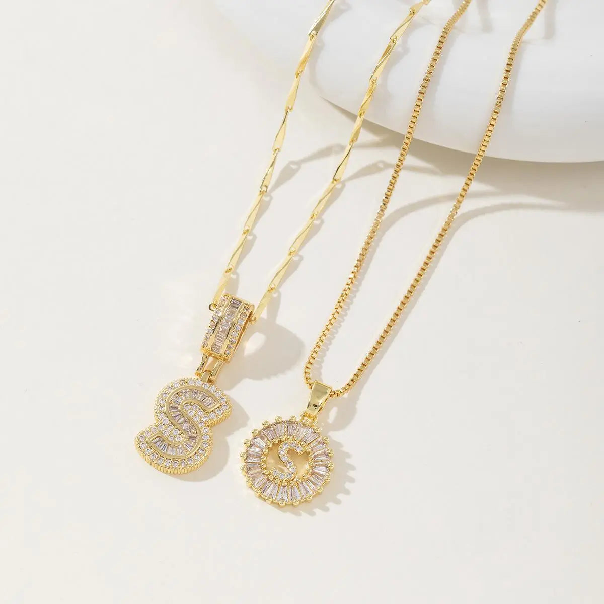 Women’s Gold-Plated Zircon Initial Pendant Layered Necklace Set