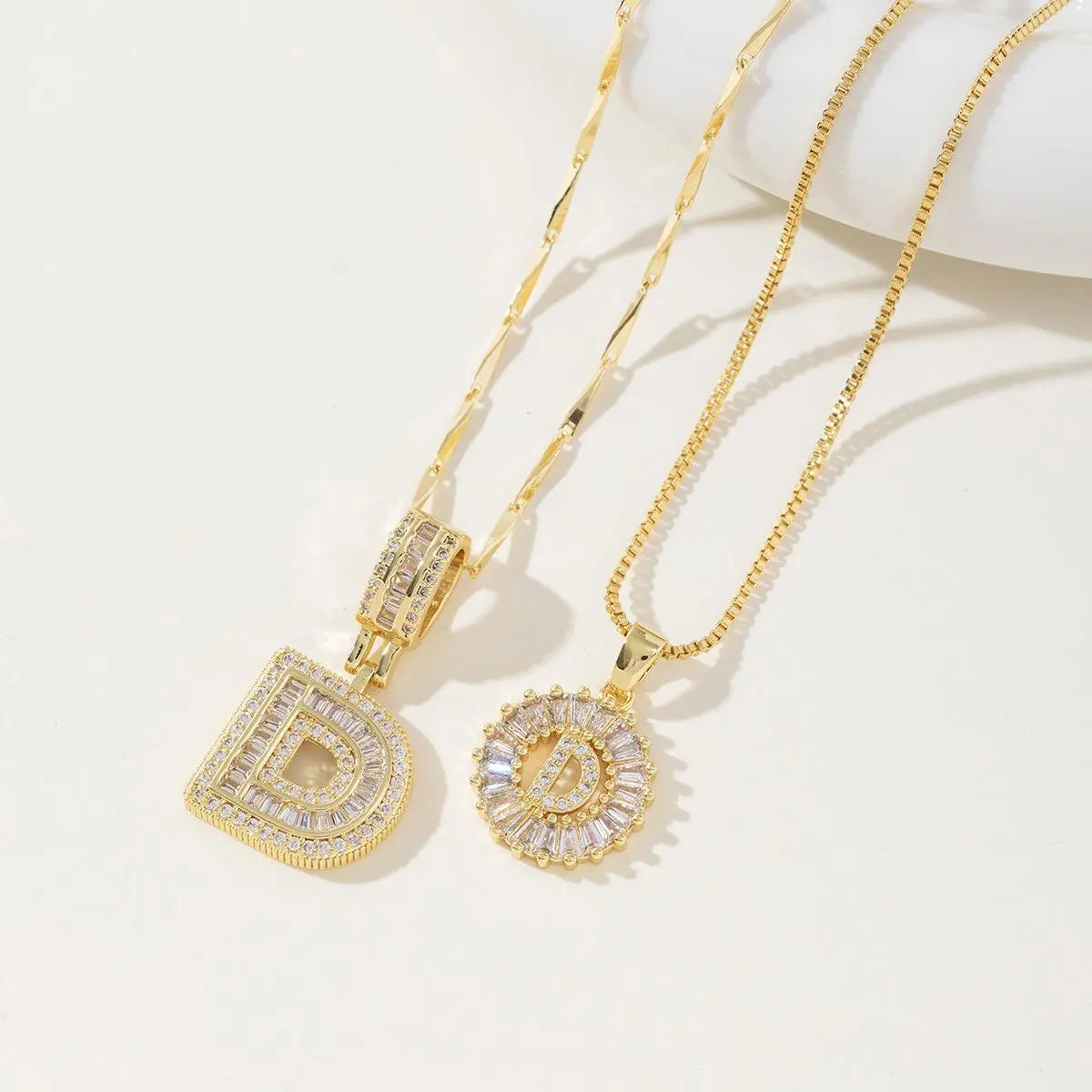 Women’s Gold-Plated Zircon Initial Pendant Layered Necklace Set