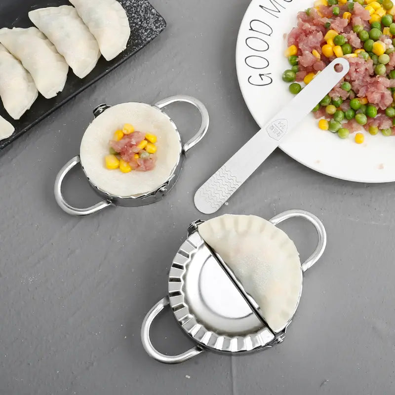 Stainless Steel Dumpling Maker Set with Dough Press & Mold for Dumplings, Ravioli, Empanadas & Pies      1/2