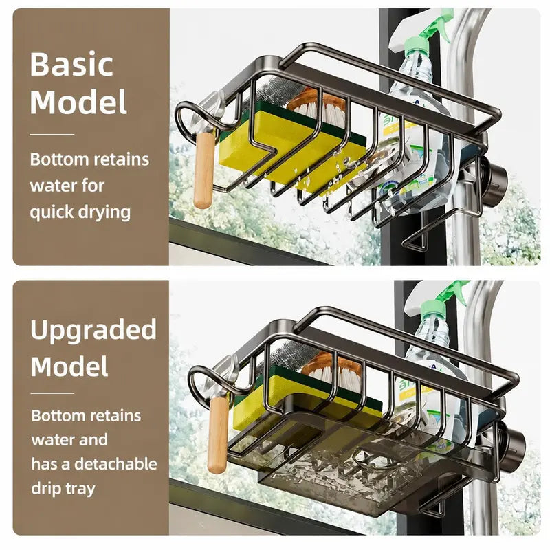 Detachable Stainless Steel Over-Faucet Sink Organizer with Drip Tray