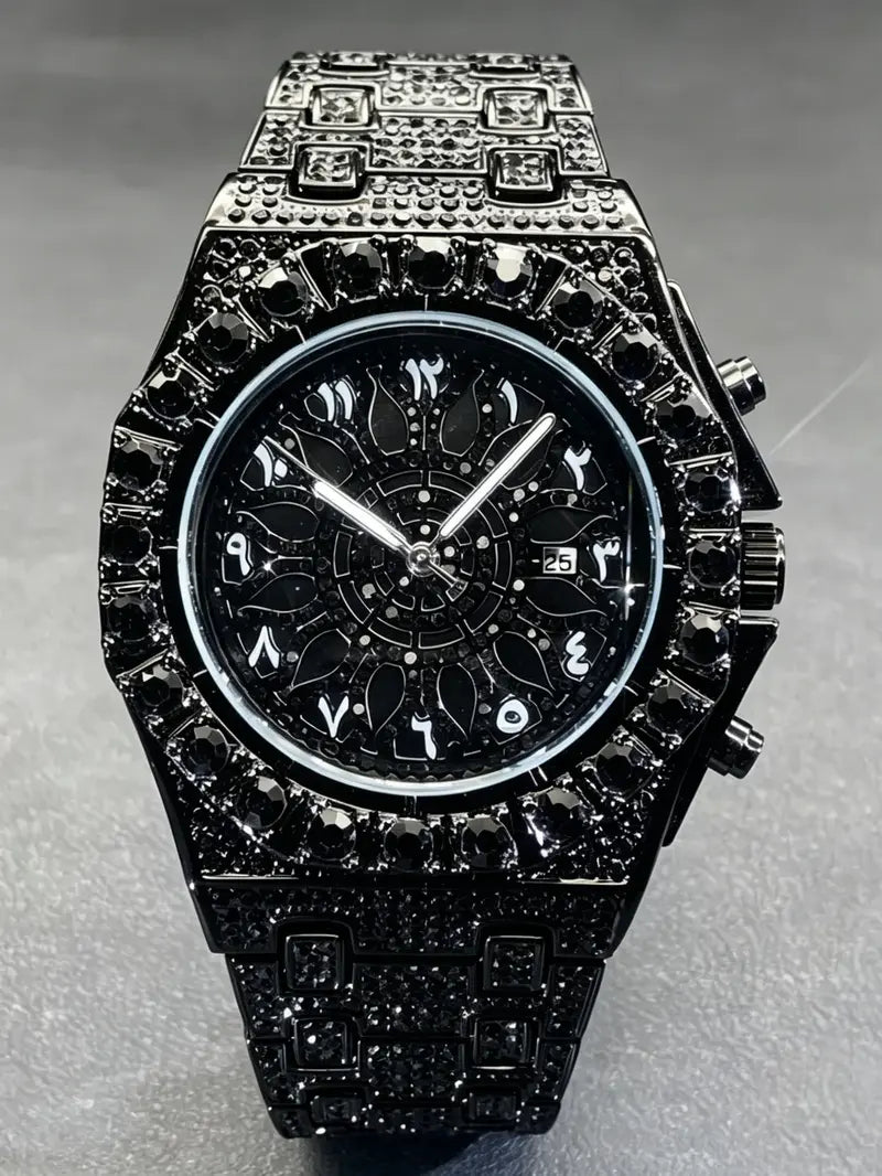 Men’s Iced-Out Rhinestone Dial Quartz Watch