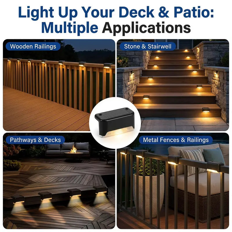 Solar Deck & Step Lights with 3 Colors and Dusk-to-Dawn Sensor