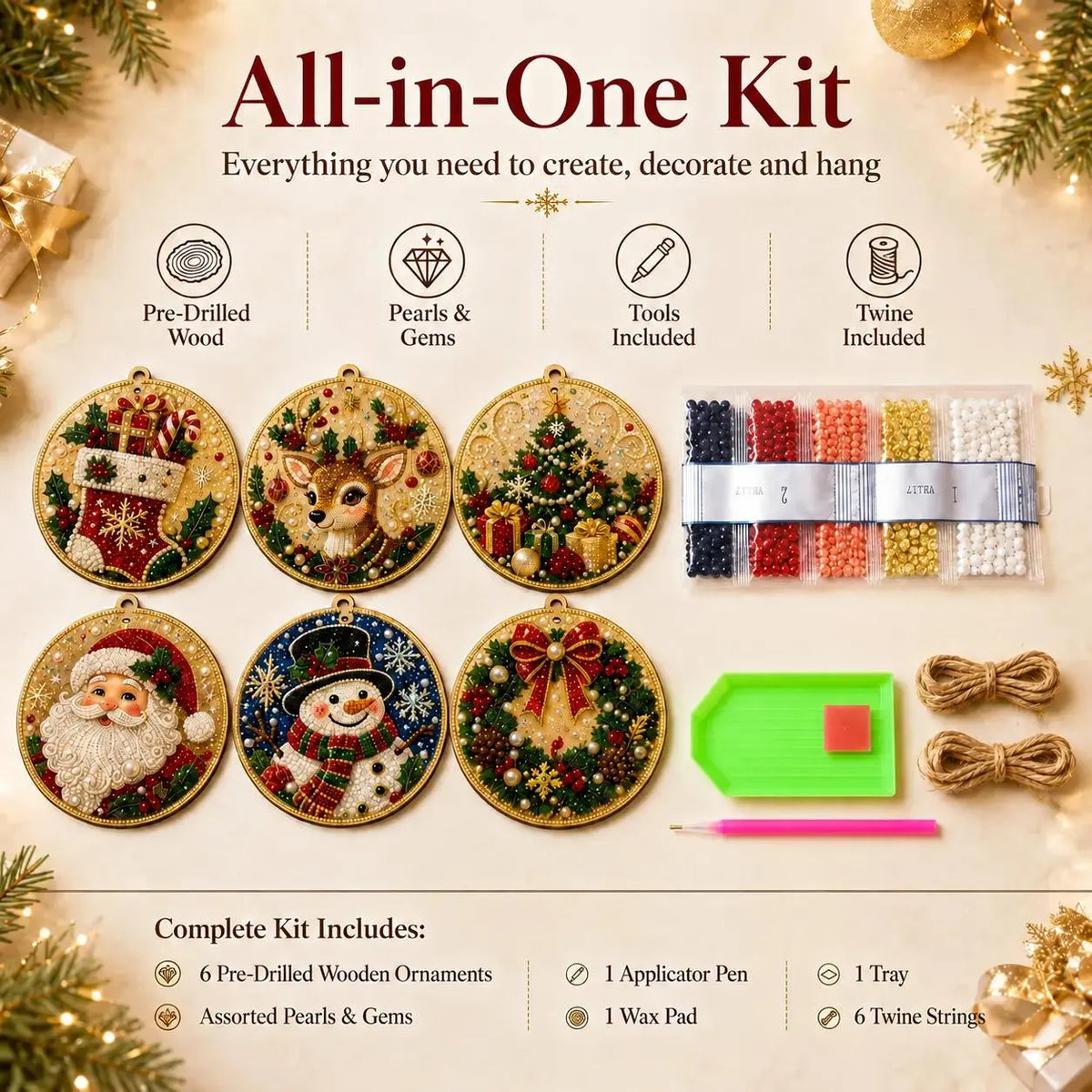 6/12-Piece Christmas Diamond Painting Ornament Kit
