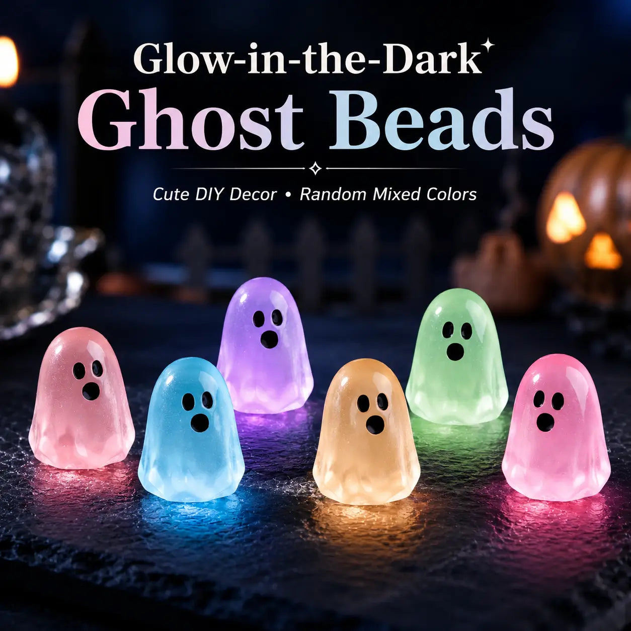 20/50-Pack Glow Ghost Resin Beads, Luminous Halloween Charms for DIY Crafts, Party Decor & Mini Displays