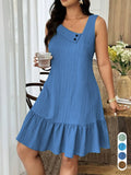 Women's Sleeveless Asymmetrical Neck Dress, French Chic Casual Sundress for Office, Vacation & Everyday Summer Wear