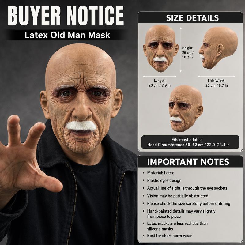 PATYGR Hyper-Realistic Bearded Old Man Full-Head Latex Mask