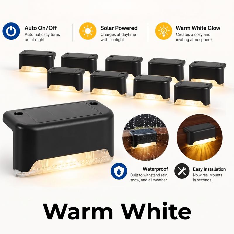 Solar Deck & Step Lights with 3 Colors and Dusk-to-Dawn Sensor