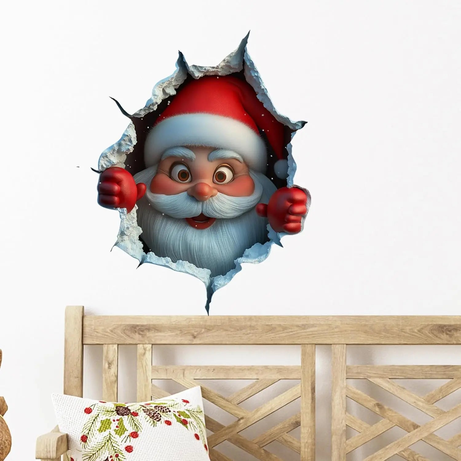 2-piece Santa face vinyl stickers, removable 3D-style Christmas decals for use in living rooms, bedrooms, and holiday decorations.