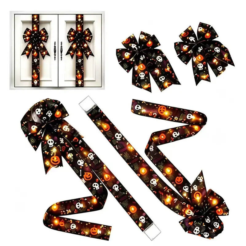 Holiday Halloween Cabinet Door Fringe Lime Red Large Bow Wreath 79 x 2.4 Inches Polyester Fiber AAA Batteries  Festive Home Decoration