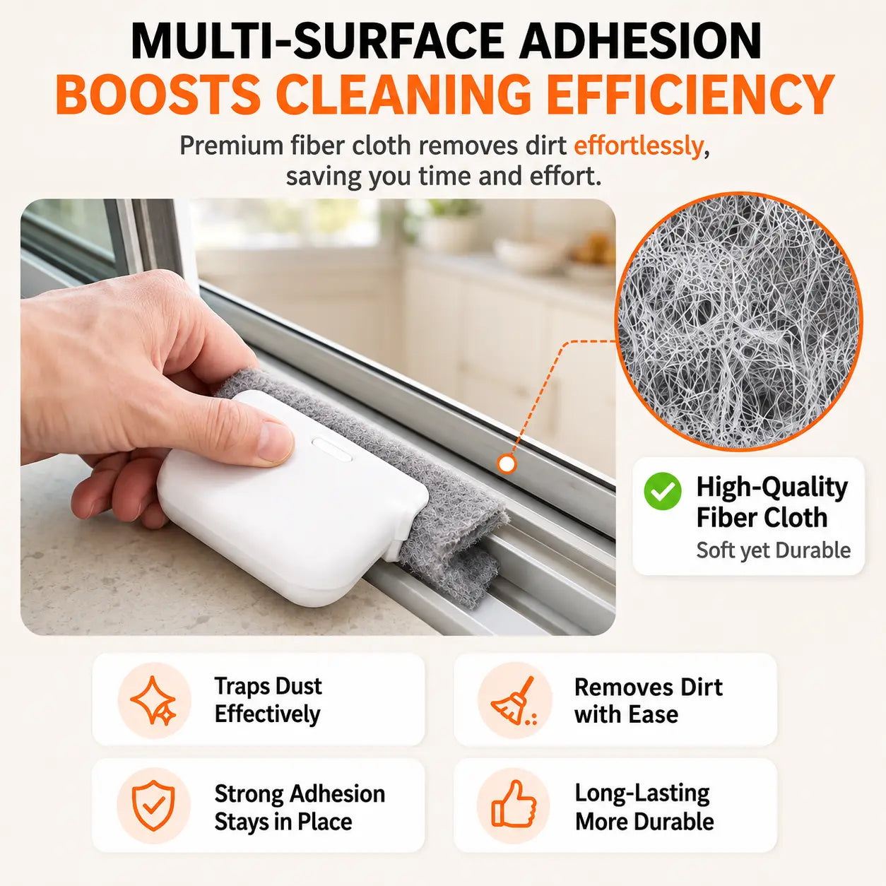 Window Track Cleaner Kit - 2-in-1 Tool with Built-in Scraper, Deep Gap Brush, 2 Replacement Pads for Sliding Doors, Home Cleaning