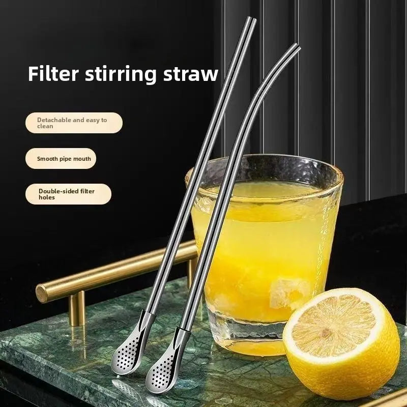 2-in-1 Stainless Steel Straw & Spoon with Filter, Reusable Metal Straw for Coffee, Milk Tea, Juice & Smoothies