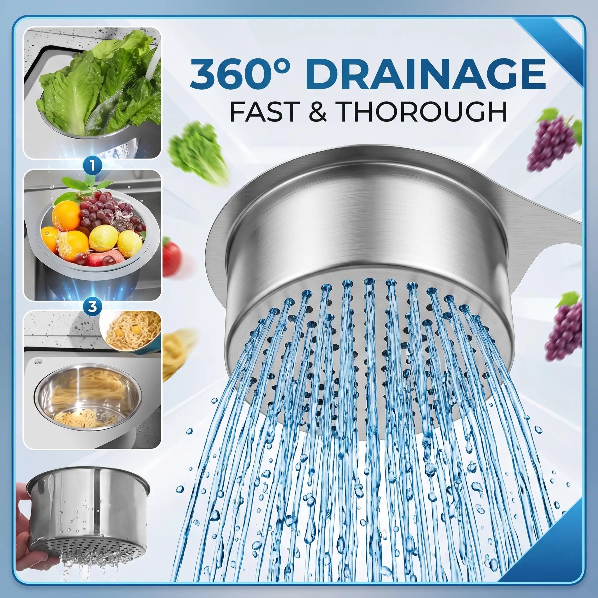 Stainless Steel Swan Sink Strainer Basket, Hanging Drain Filter for Fruit, Vegetables & Kitchen Sink Storage