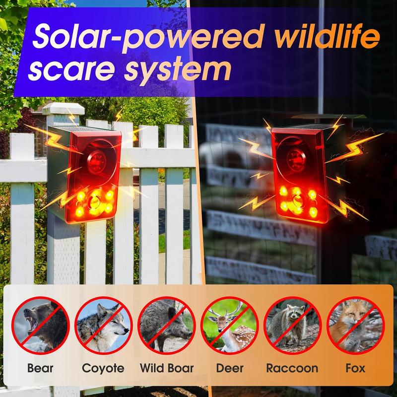 Solar Motion Sensor Wildlife Deterrent Alarm with Barking & Gunshot Sounds
