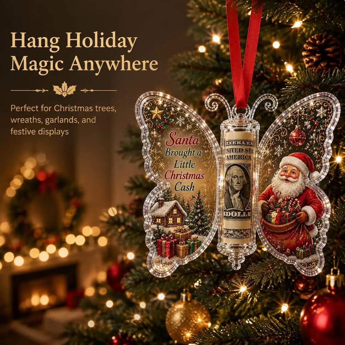 5-Piece Butterfly Acrylic Christmas Cash Gift Ornament Set