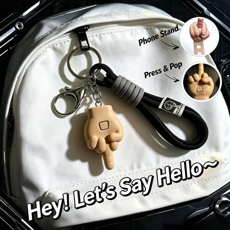3-Piece Retractable Middle Finger Prank Keychain & Phone Holder Set