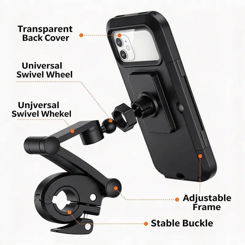 Waterproof 360° Bike & Motorcycle Phone Mount Case – 4–6.7 in