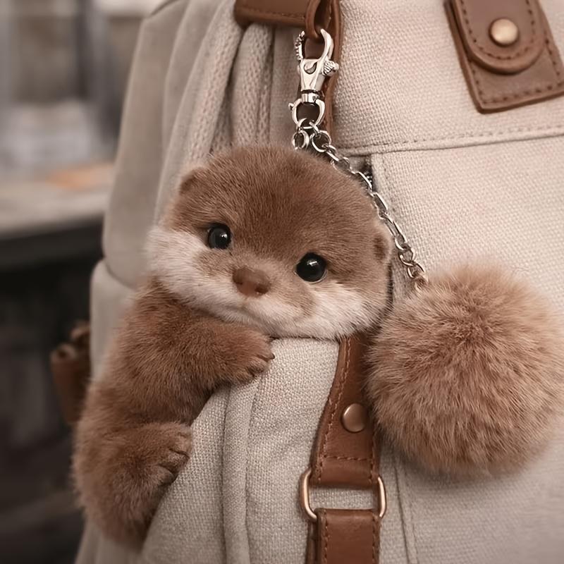 Viral Vibe Soft Plush Otter Keychain Realistic Stuffed Animal Bag Charm Lightweight Backpack Pendant