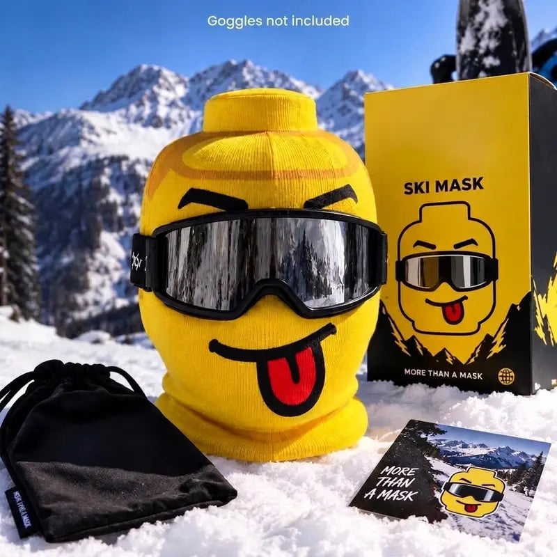 Funny Yellow Toy Head Tongue-Out Knitted Balaclava Ski Mask