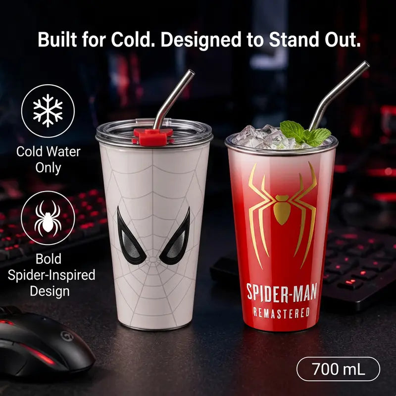 Marvel Spider-Man 700ml Cold-Only Insulated Tumbler with Lid & Steel Straw