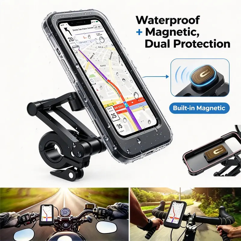 Waterproof 360° Bike & Motorcycle Phone Mount Case – 4–6.7 in