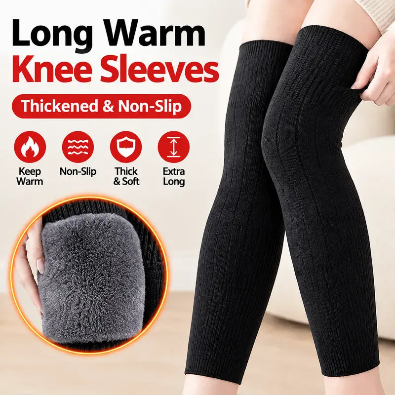Unisex Wool-Lined Anti-Slip Long Knee Warmers – One Size