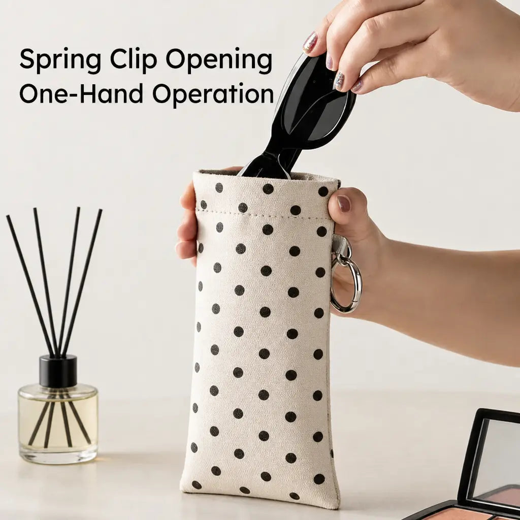 PU Leather Glasses Pouch with Cleaning Cloth & Keychain
