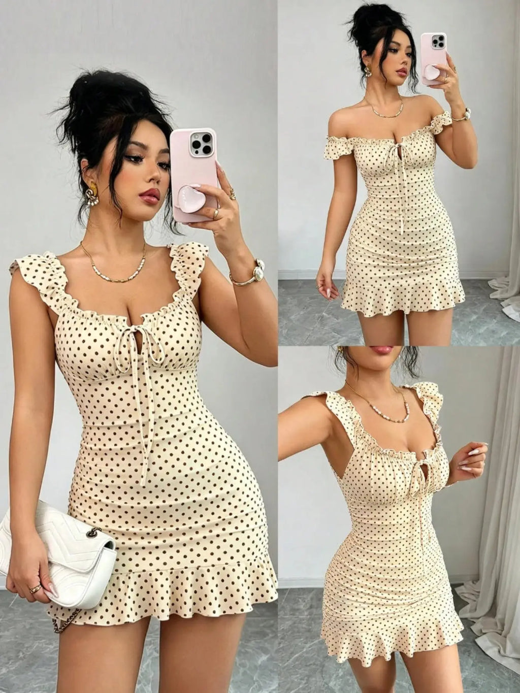 Women's Polka Dot Ruffle Dress, Lightweight Casual Midi Dress with Flowy Fit for Daily Wear, Vacations & Weekend Outings