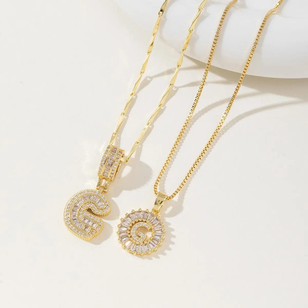 Women’s Gold-Plated Zircon Initial Pendant Layered Necklace Set