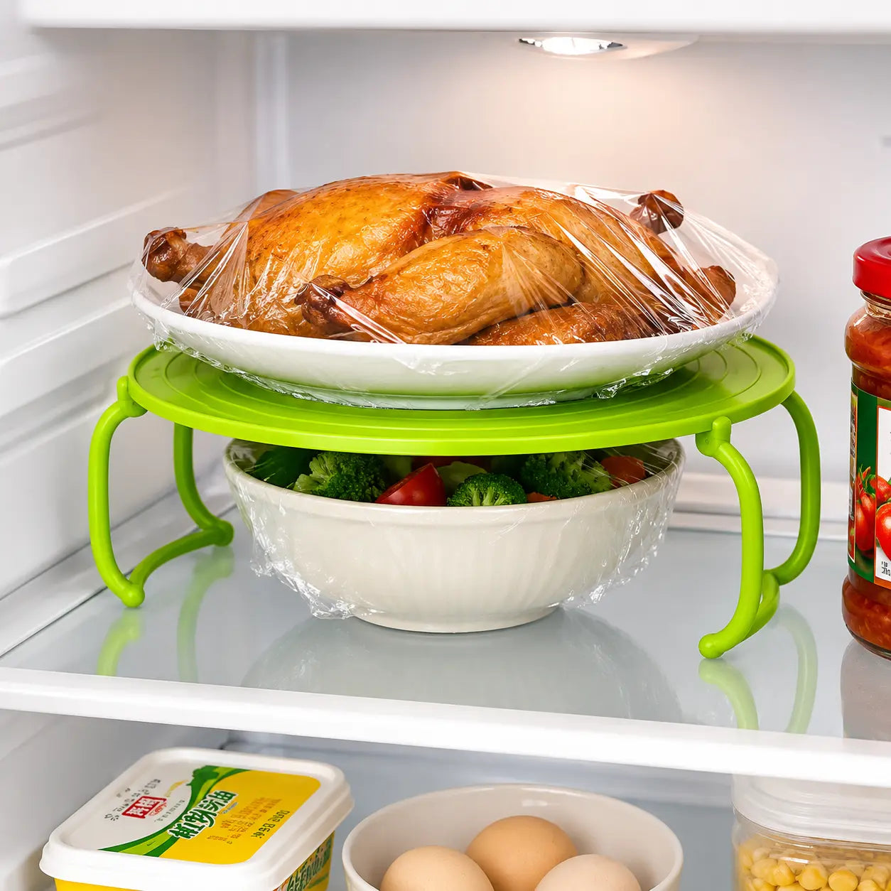 Foldable Microwave Plate Stacker with Cool-Touch Handles, Space-Saving Heating Rack for Plates & Bowls