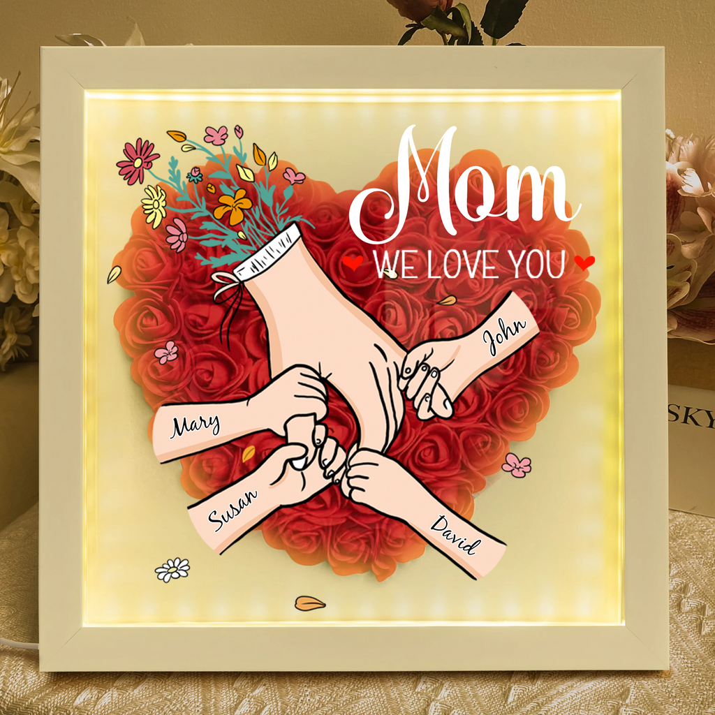 We Love You Mommy Hand Holding - Personalized Flower Shadow Box