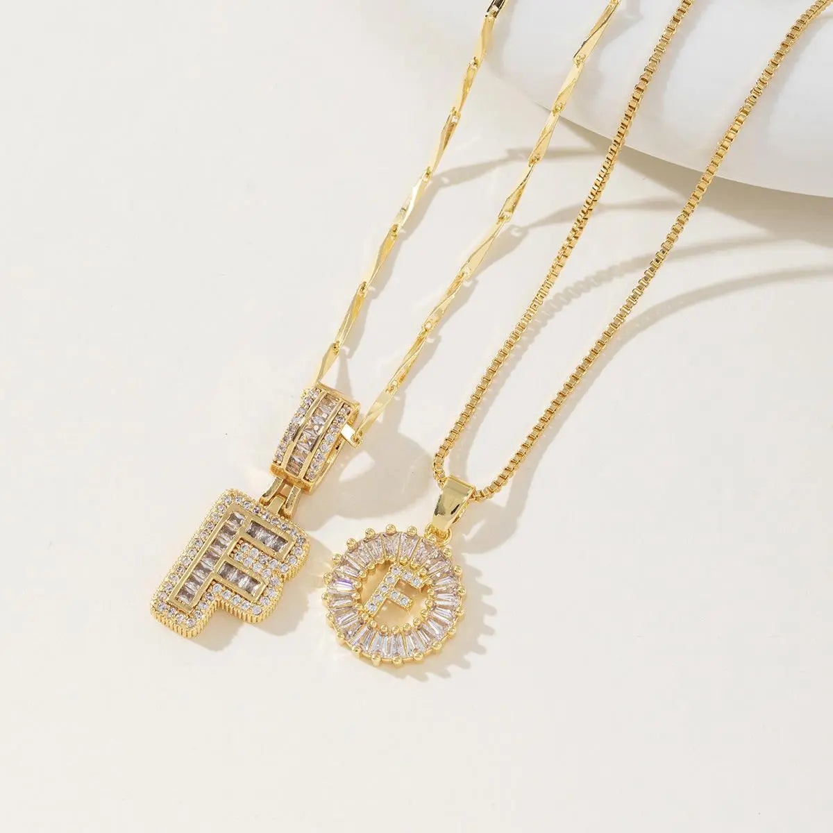 Women’s Gold-Plated Zircon Initial Pendant Layered Necklace Set