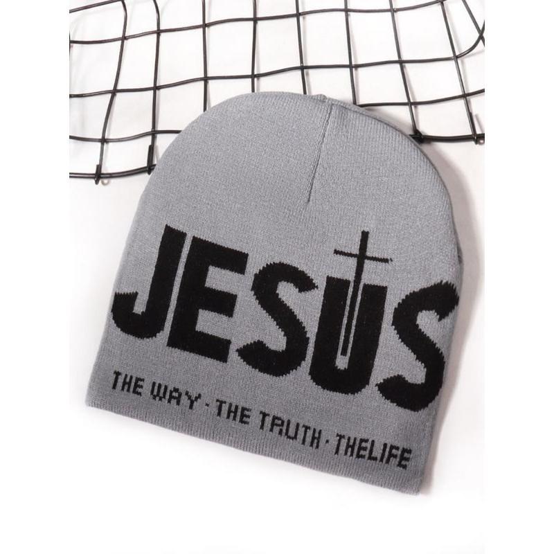 Unisex Y2K Letter Jacquard Cross & Heart Knit Beanie