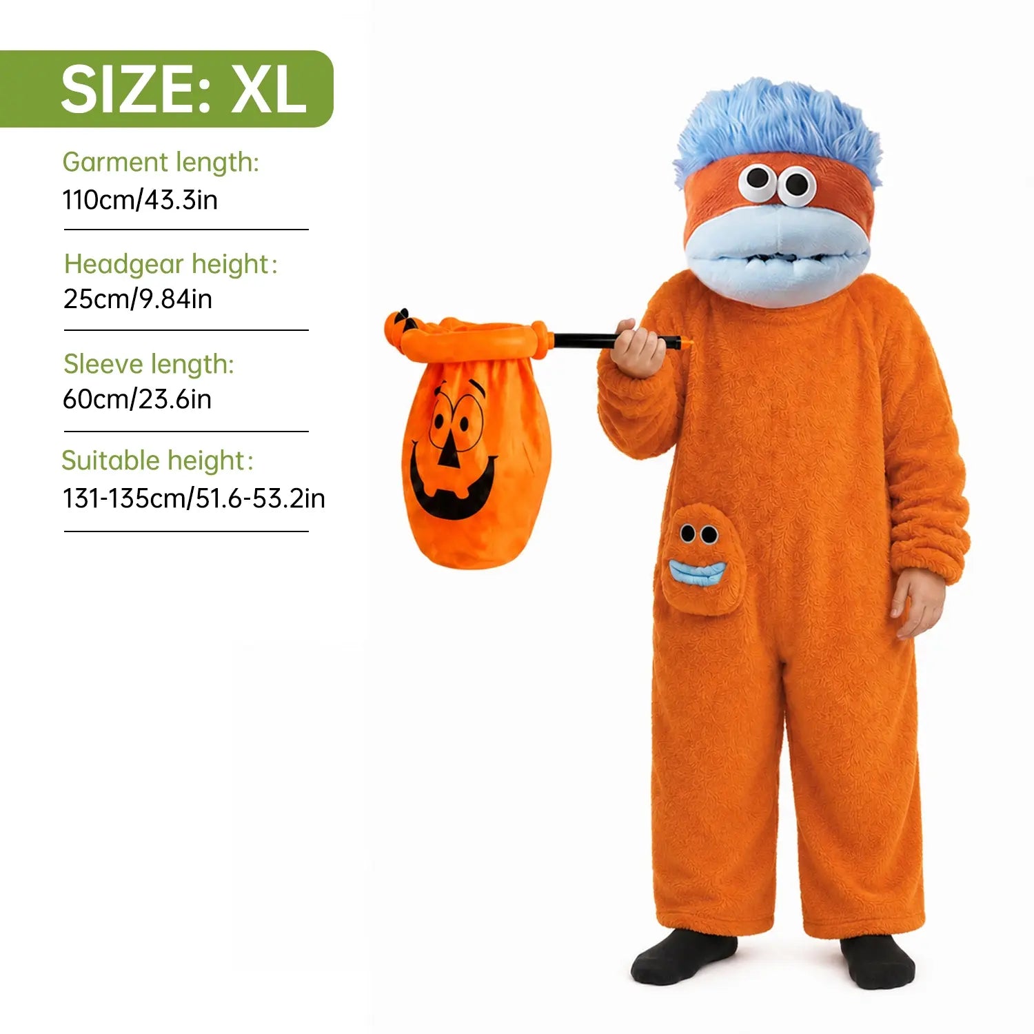 Kids’ Plush Monster Halloween Costume with Pumpkin Bag for Parties & Sleepwear