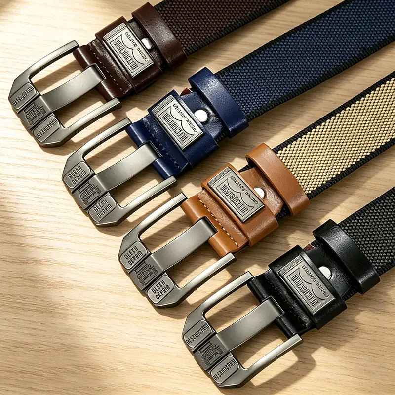 Unisex Eyelet-Free Adjustable Waist Belt with Square Alloy Buckle