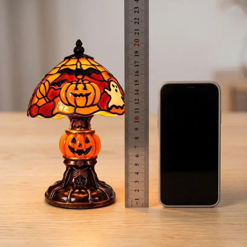 Retro Pumpkin & Bat Halloween Nightstand Lamp