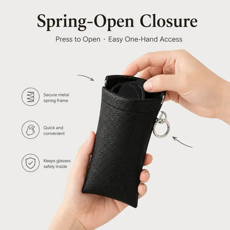 PU Leather Glasses Pouch with Cleaning Cloth & Keychain