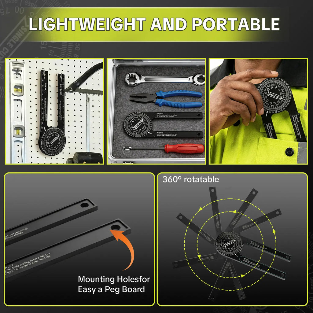 7-Inch Aluminum Miter Saw Protractor, 360° Angle Finder with Laser-Etched Scale for Carpentry, Crown Molding, Baseboard & Woodworking Projects