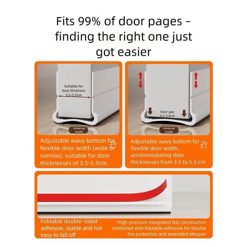 Soundproof Triple Seal Door Draft Stopper Self Adhesive PVC Door Bottom Weather Strip Wind & Noise Insulation Gap Sealing Strip