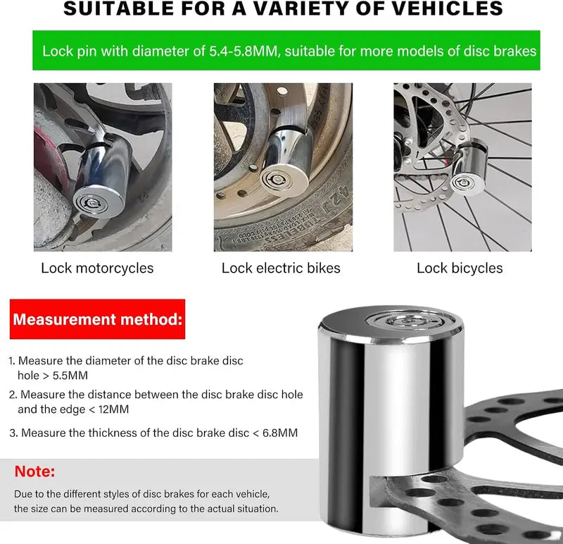 Alloy Steel Motorcycle Disc Brake Lock with 2 Keys