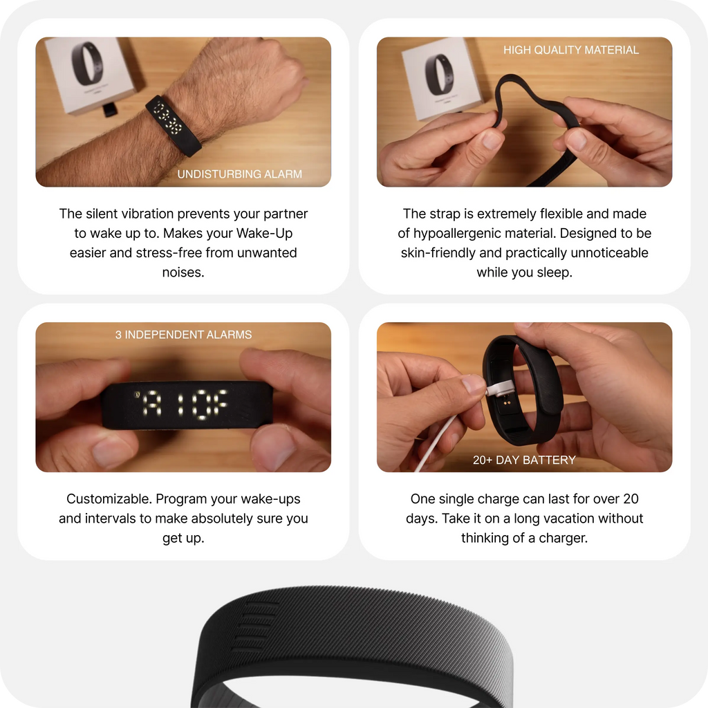 Onyx Silent Vibrating Wrist Alarm Clock – 3 Alarms, 2 Vibration Levels, 14+ Day Battery