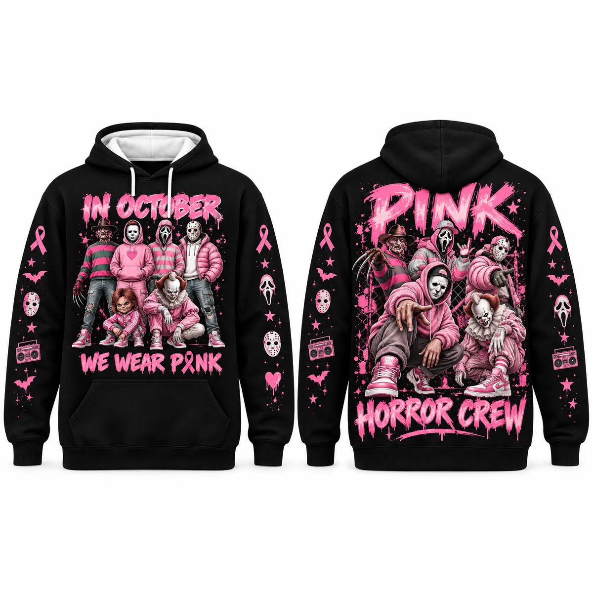 In October We Wear Pink Spooky Halloween Pink Ribbon Hoodie