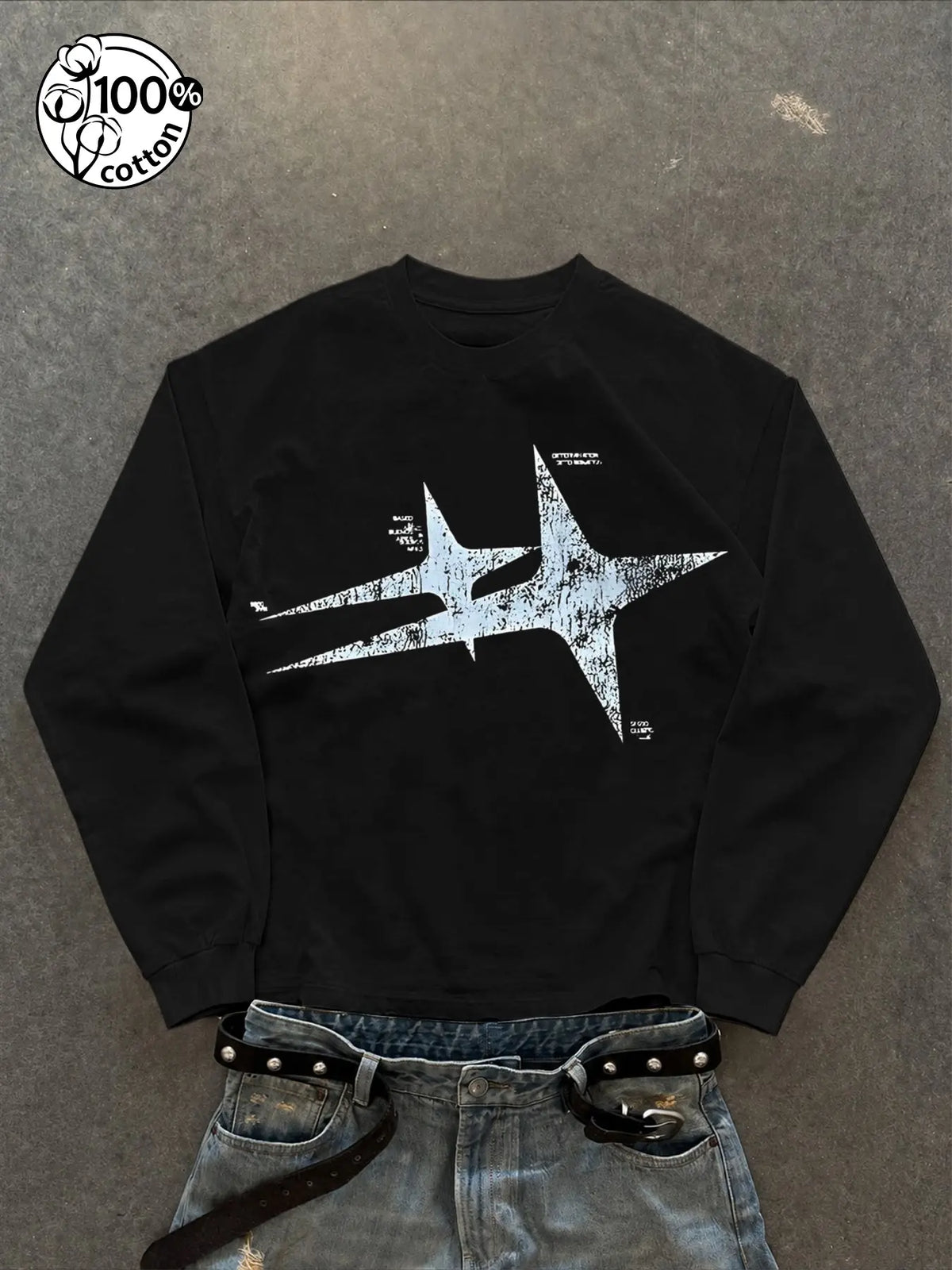 Vintage Cracked Star Y2K Rock Long-Sleeve T-Shirt